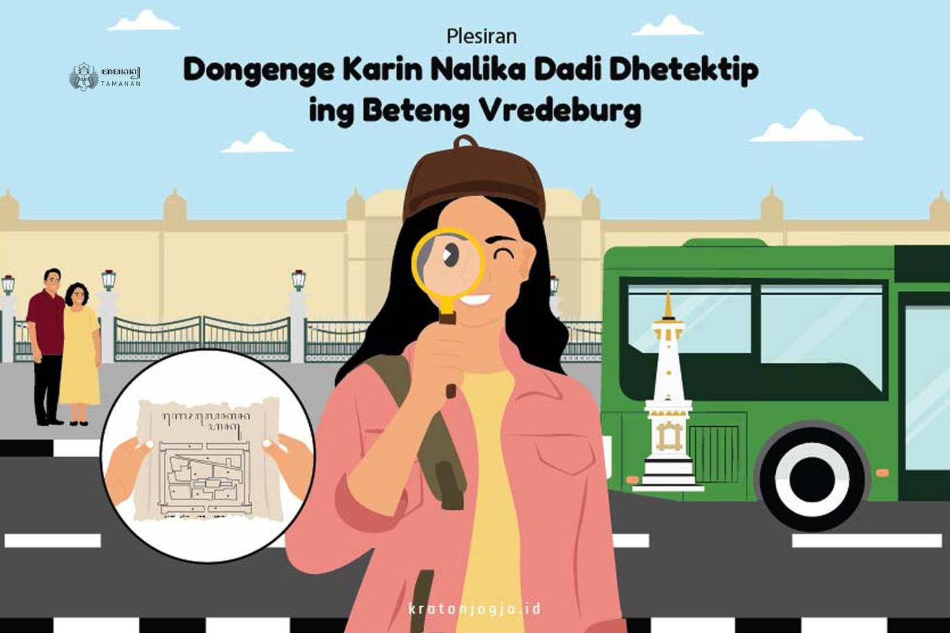 Image slider - Tamanan Seri ke-55, Komik Strip “Plesiran: Cerita tentang Karin Menjadi Detektif Cilik di Benteng Vredeburg”